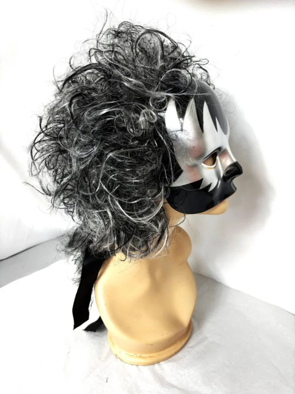 Rare VTG  90's Cesar Group Halloween Carnival Blk Silver Mask W/wig NWT NOS